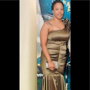 All satin floor length evening gown